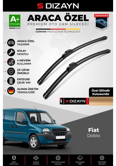 S-dizayn Fiat Doblo Ön Cam Silecek Seti 2001-2010 Premium Araca Özel 55-45 Cm A+ Kalite