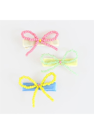 Meri Meri - Beaded Bow Hair Clips - Boncuklu Fiyonklu Saç Tokaları - 5 Adet Çok Renkli
