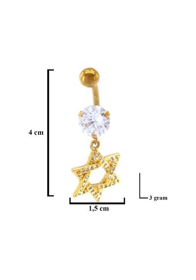 Ferizz Altın Kaplama Zirkon Taşlı Pentagram Piercing Prc-125 Altın