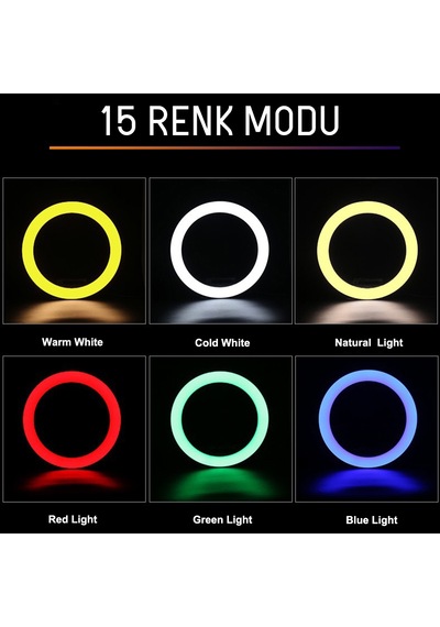Juo Mj20 RGB Ring Light 20Cm Led Video Işığı Ayak Dahil