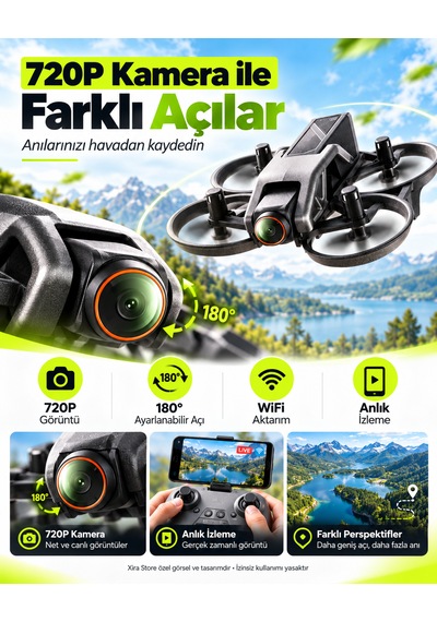 720p Kameralı Wifi Fpv Drone Çift Bataryalı 150 Metre Kontrol Mesafeli Tek Tuş Kalkış İniş 360 Takla