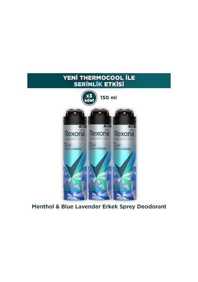 Rexona Men Thermocool Erkek Sprey Deodorant Menthol & Blue Lavender 150 Ml X3