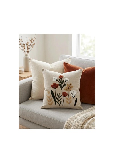 Punch Nakış Kırlent Kılıfı 2 Li 40 Cm X 40 Cm Açık Haki