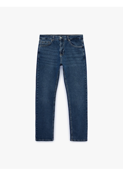 Koton Normal Bel Pamuklu Cepli Straight Fit Jean Pantolon - Mark Jean Orta İndigo 6sam40362nd