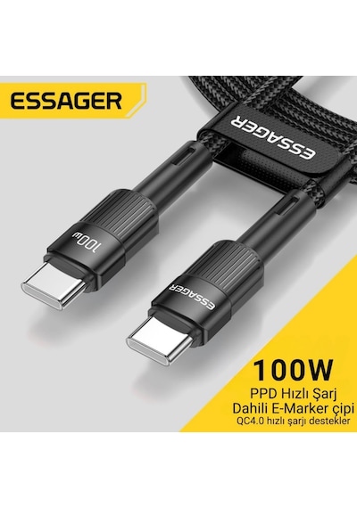 3 Metre Qc4.0 Pd 100w Type C To Type C Şarj Kablosu 480mbps Veri Aktarım Şarj Akım Korumalı Standart