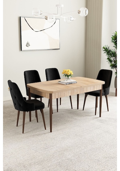 Clara Meşe Desen 80x132 Açılabilir Mdf Masa Yemek Odası Takımı,mutfak Takımı 4 Adet Sandalye Siyah Clara Meşe Desen 80x132 Açılabilir Mdf Masa Yemek Odası Takımı,mutfak Takımı 4 Adet Sandalye Siyah