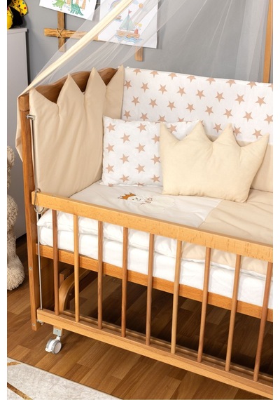 Ahşap Beşik Anne Yanı Beşik Vernikli 60x120 - Krem Nakış Yazısız Uyku Seti + Yatak + Tekerlekli Ahşap Ahşap Beşik Anne Yanı Beşik Vernikli 60x120 - Krem Nakış Yazısız Uyku Seti + Yatak + Tekerlekli Ahşap