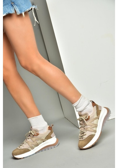 Fox Shoes S973113002 Vizon Süet Kadın Spor Ayakkabı Sneakers Vizon