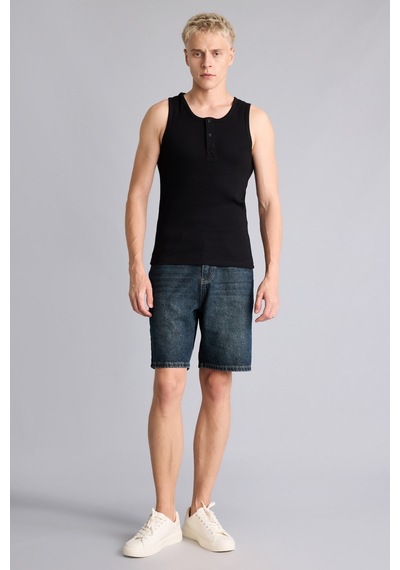 Defacto Regular Fit Ribana Henley Yaka Düğmeli Basic Atlet I1109ax26smbk81 Siyah-bk81