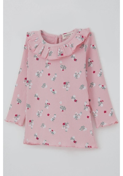 Breeze Kız Bebek Taytlı Takım Çiçek Desenli Yaka Kısmı Fırfır Detaylı 6 Ay-2 Yaş, Pembe Pembe
