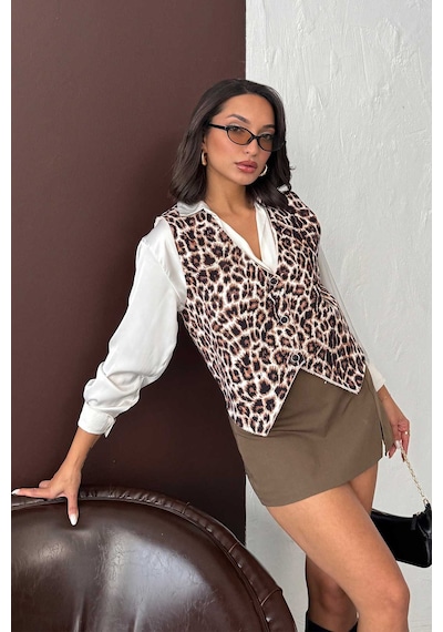 Verymoda Leopar & Shearling Kadın Yelek Vmf1815 Leopar D1