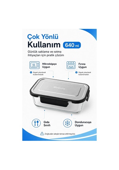 Home 640 Ml Cam Saklama Kabı, Kilitli Kapaklı, Fırın Ve Mikrodalga Uyumlu, Buzdolabı Ve Dondurucuya Uygun, Gıda Te Genel