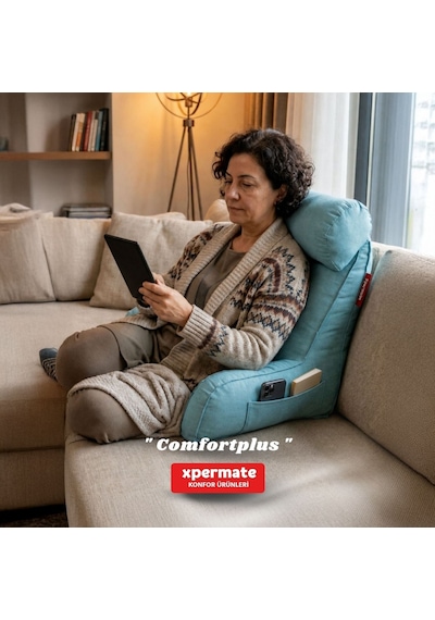 Xpermate TV Yastığı Kollu Okuma Yastığı Sırt Destek Yastığı Yatakta Oturma Kitap Okuma Yastığı Mavi