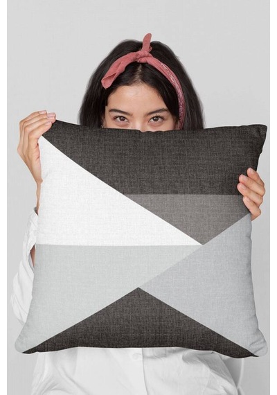 Gri Geometrik Desen Çift Taraf Yastık Kırlent Kılıfı Krl347n11