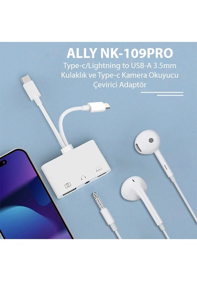 Ally Nk-109pro Type-c/lightning To Usb-a 3.5mm Kulaklık Ve Type-c Kamera Okuyucu Çevirici Adaptör- 5775