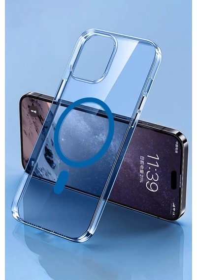 Newface Apple İphone 14 Pro Max Kılıf Tron Şeffaf Magsafe Kapak - Mavi