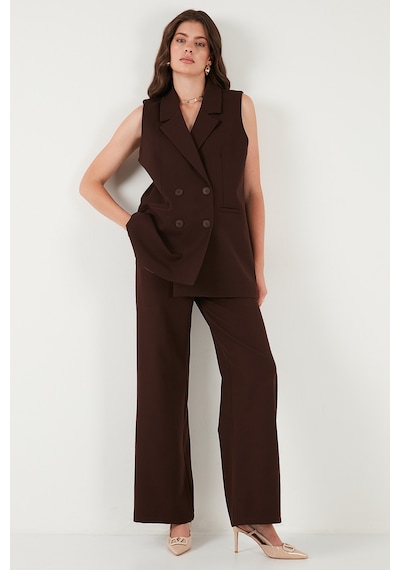 Lela Wide Leg Orta Yüksek Bel Bol Paça Kumaş Bayan Pantolon 6522974 Kahve