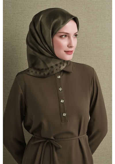 Armine Sura Saf İpek Eşarp 9637 53 Yeşil Puantiye Desen