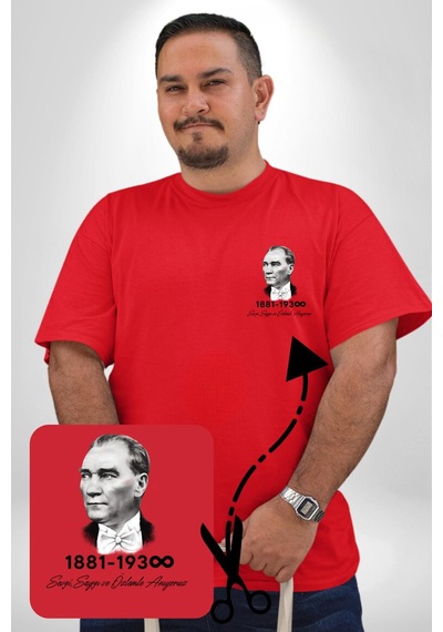 Angemiel Atatürk 10 Kasım Anma Kırmızı Büyük Beden Kadın Basic Minimal Baskılı Tişört Kırmızı