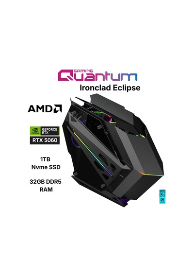 Quantum Gaming Ironclad Eclipse R7-7800X3D 32 GB 1 TB NVMe SSD 8 GB RTX5060 Free Dos Masaüstü Oyuncu Bilgisayarı