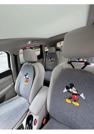 Terletmez Keten Mickey Mouse Oto Koltuk Minderi 7 Parça - Desenli Cepli Mickey Mouse Seti