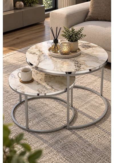 Sulorahome Gümüş Metal Ayaklı Mermer Desenli 2'li Orta Sehpa Seti Beyaz Mermer - Gümüş Metal Sulorahome Gümüş Metal Ayaklı Mermer Desenli 2'li Orta Sehpa Seti Beyaz Mermer - Gümüş Metal