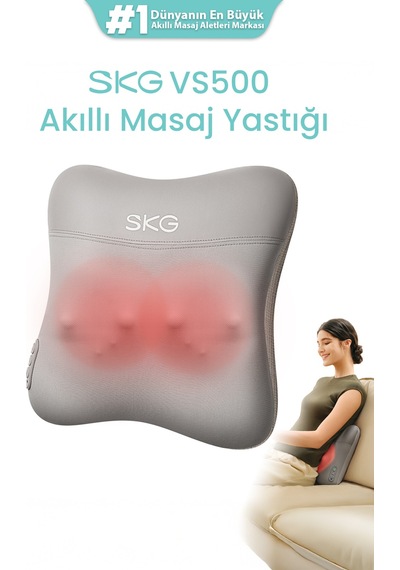 Vs500 Masaj Yastığı Bel Sırt Boyun Kalça Omuz Isı Destekli, Kablosuz, Ergonomik, Type-c Şarjlı Gri