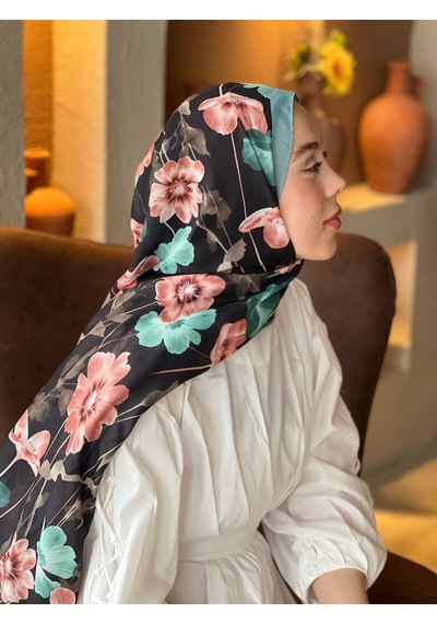 Moda Kaşmir Fiori Desen Lina Şal Açık Petrol
