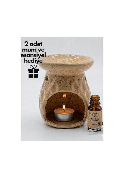Dekoratif Seramik Buhurdanlık Seti - 10 Ml Hediye Esansiyel Yağ Ve Tealight Mum
