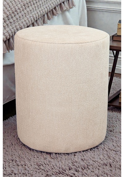 Dekoratif Silindir Puf Ahşap İskeletli, Oturma Ve Yatak Odası Pufu - Krem - 40x36 Cm Krem
