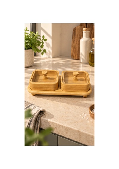 Bambu Standlı 2'li Çerezlik & Kahvaltılık Kahverengi - 939601556 Kahverengi