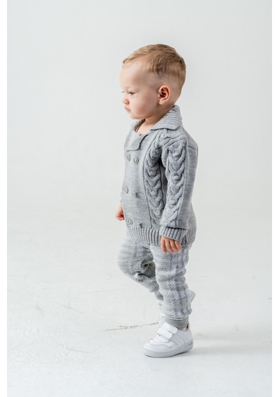 Babyhola Erkek Bebek Triko Hırka Pantolon Kışlık Takım 23110 Gri