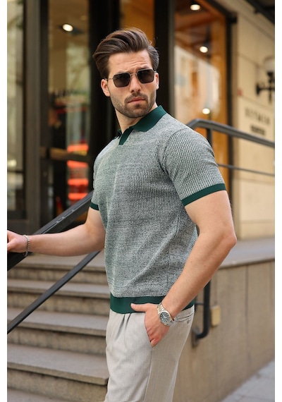 Madmext Nefti Yeşili Polo Yaka Regular Fit Erkek Triko Tişört E7496
