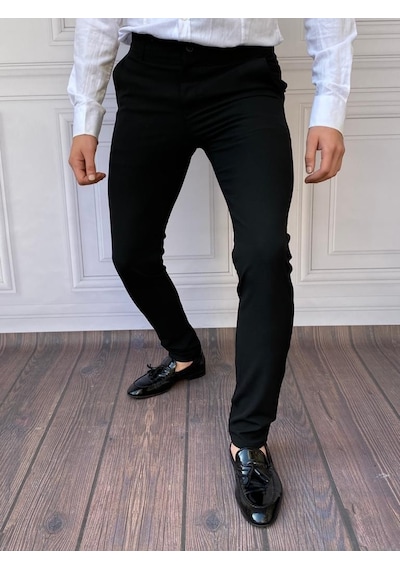 Modefendi Slim Fit İtalyan Kesim Kumaş Pantolon Siyah