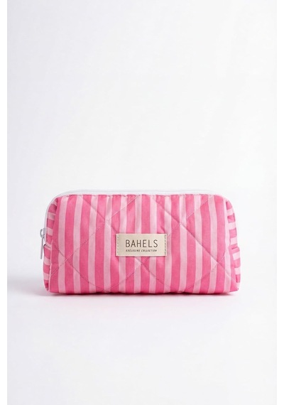 Tr Pembe Çizgili Kalemlik Kalem Kutusu, 19x9x6 Cm, Kapitone Kumaş Genel