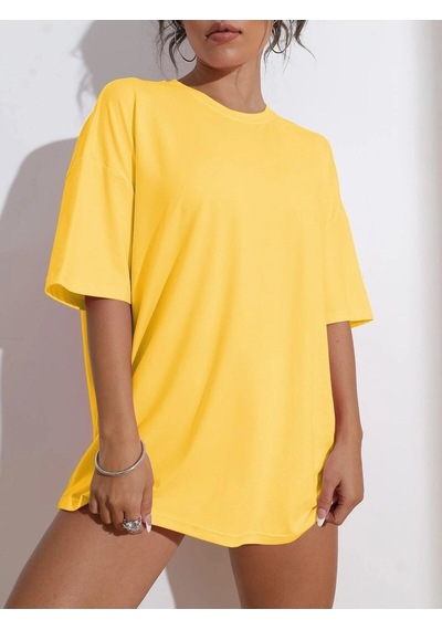 Flood Of Style Kadın Sarı Wish Happy Everyday Baskılı Oversize T-shirt
