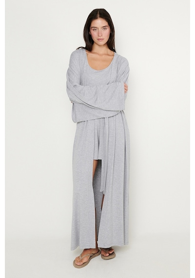 Ac&co / Altınyıldız Classics Kadın Grı Melanj Yumuşak Dokulu Rahat Standart Fit Şal Yaka Esnek Kimono