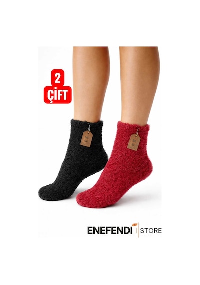 Nf Nd Enefendi 2 Çift Termal Kışlık Peluş Unisex Çorap - Dikişsiz Tüylü Ev Ve Parti Çorabı Kırmızı-siyah 36-41 Renkli
