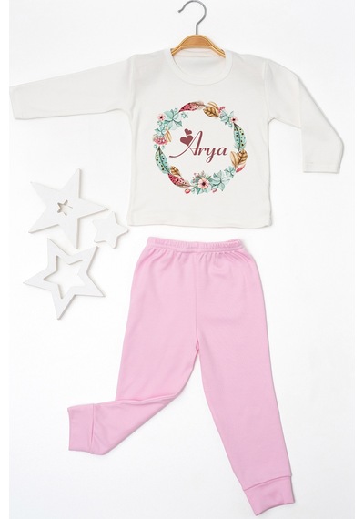 Pia Baby İsme Özel Kız Çocuk 2 Adet Pijama Takımı %100 Pamuk Penye İsim Baskılı Kişiye Özel Kreş Pijaması Hediye Seti 10171p15pi Krem