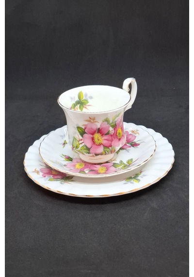 Prairie Rose Çayır Gülü Bone China Porselen Duble Kahve Fincanı Ve Tabakları 3 Parça 120 Ml Mor