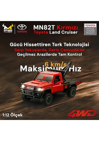 Mn Model Mn82t 1/12 Toyota Land Cruiser Lc79 4wd Rc Model Crawler Offroad Uzaktan Kumandalı Araba Truck Rtr Lisanslı Kırmızı+elektrik Vinçli+dahili Işık Seti Mn-82t