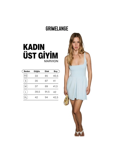 Grımelange Marvıon Kadın Slim Fit Havuz Yaka Kolsuz Kısa Mavi Elbise