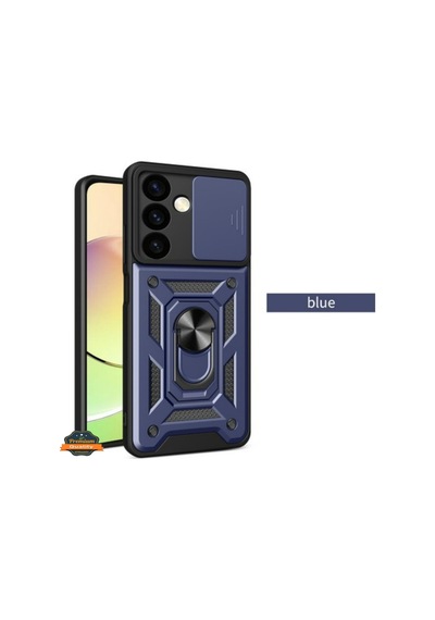 Samsung Galaxy A37 İle Uyumlu Kılıf Magnetik Standlı Kamera Korumalı Sürgülü Kapak Lacivert