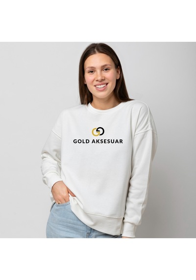 Unisex Beyaz Bisiklet Yaka Sweatshirt Kişiye Özel Baskı Resim Baskılı Kazak Beyaz