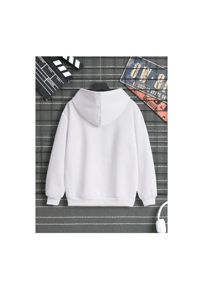 Tarzsokak Lip Print Kangaroo Pocket Drawstring Hoodie Beyaz