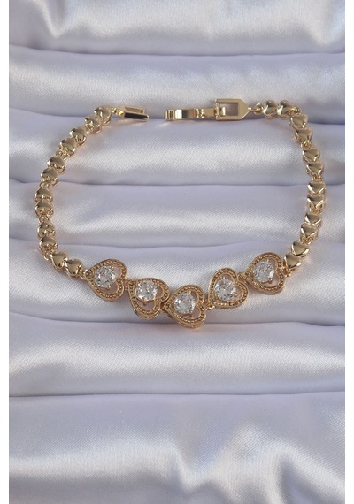 Ezoconcept Pirinç Gold Renk İçi Zirkon Taşlı Kalp Figürlü Bileklik Çok Renkli