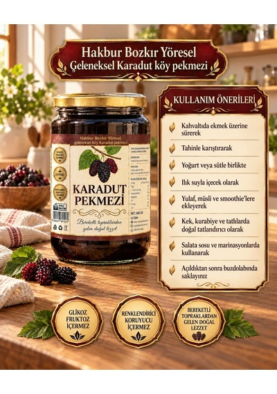 Bozkır Tahin Merkezi Doğal & Katkısız Karadut Köy Pekmezi 800 G