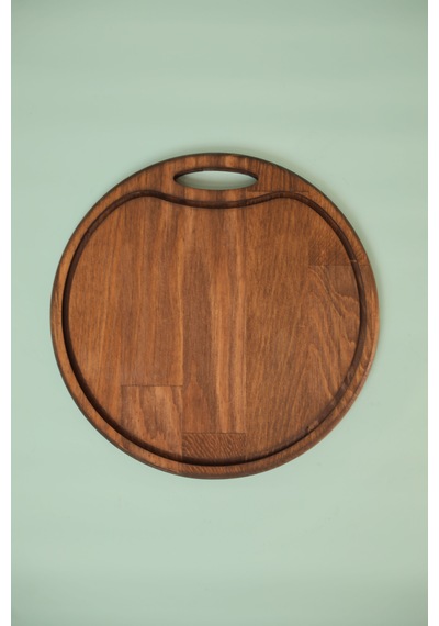 Fam Wood Art Ahşap Yuvarlak Saplı Kesme Tahtası Pizza Tabağı Sunumluk Kahverengi