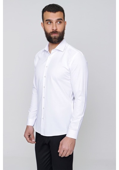 Slim Fit Pamuk Saten Klasik Beyaz Gömlek Gk 604