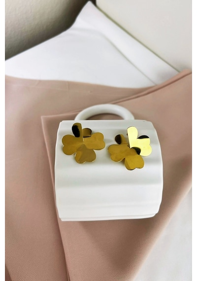 Yonca Model Çelik Gold Küpe Çok Renkli